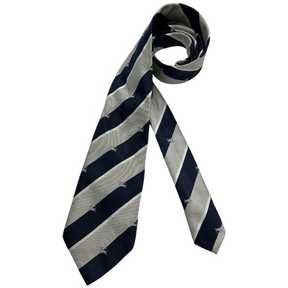 BURBERRY Navy/Gray Striped Monogram Logo Silk LUXURY Tie ITALY - Picture 1 of 5